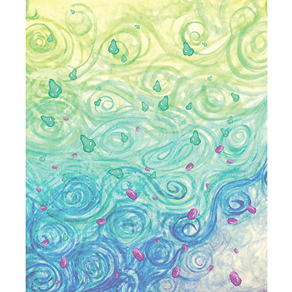 Phytoplankton in turbulence separate into distinct populations. Watercolor and Adobe Illustrator.